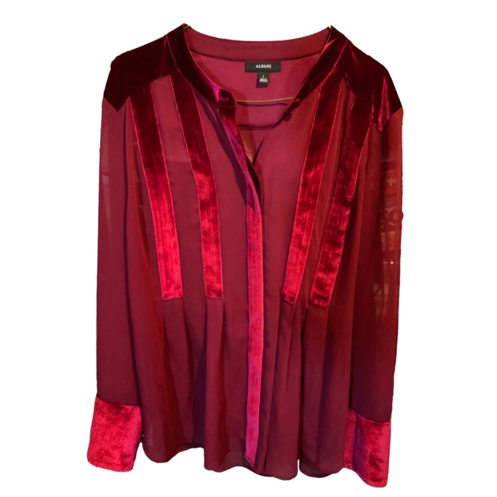 Alfani Sheer Burgundy Blouse Size Large